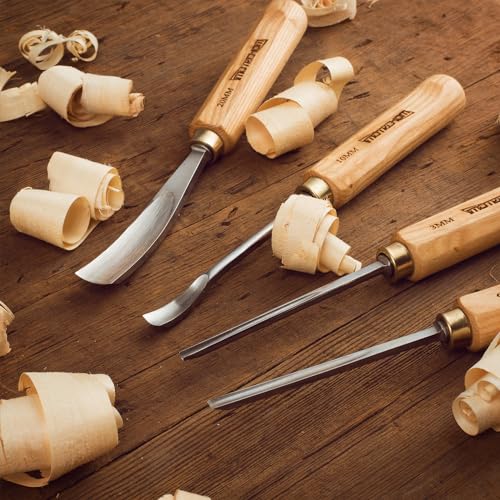 12-Piece Wood Carving Chisel Tools Set, Sharp CR-V Steel Blades | Precision woodworking tool kit with ash handles & canvas bag. Razor sharp 60CR-V blades for beginners and professionals - size: 12-Piece with Ash Handle