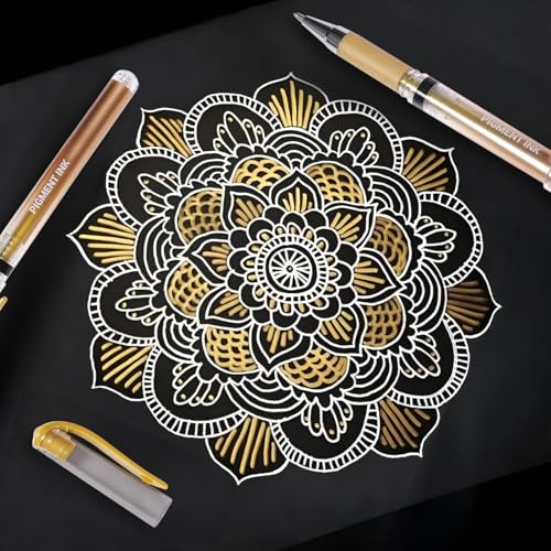 Gold Gel Pens, 1.0mm Gold Gel Ink Pen Set | Opaque Ink, for Writing, Black Paper Drawing, Sketching, Card Making, Art Highlight & Artists Drawing, 3 Pack - color: Gold