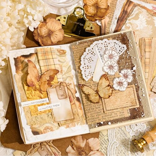 Diuhofart Vintage Scrapbook Kit, 225 Pieces Coffee Theme Scrapbook Supplies Journaling Kit for Women, Junk Journal, Scrapbooking, Scrap Book, Card Making, Crafts Arts - color: Coffee Scrapbook Kit