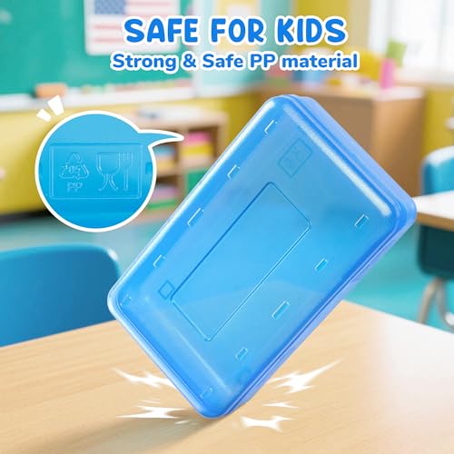 GAMENOTE Plastic Pencil Box with Personalized Sticker,Kid Hard Pencil Case with Snap-tight Lid,Small Art Craft Storage Containers,School Supplies Box for Boys,Girls ((Blue/Green/Pink) 3Pack) - color: (Blue/Green/Pink)3Pack