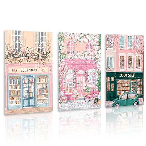 Gemozaic 3 Pack Book Store Diamond Painting Kits for Adults, 12 x 16 Inch | Bookshop Diamond Painting Kit, Book Nook Full Drill 5D Round Gem Art for Home Wall Decor & Gift, Unframed - color: G9453+G9454+G9455
