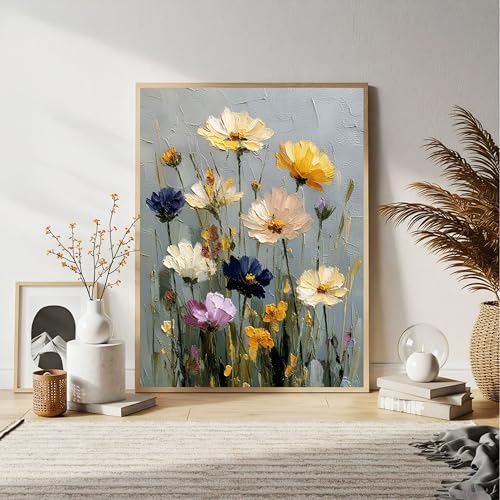 Ausanrl Flowers Framed Paint by Numbers Wooden Easel - Adult Paint by Number Kits on Canvas Framed, Floral Paint by Numbers with Frame,Gifts and Home Wall Decor 12x16inch - color: Floral