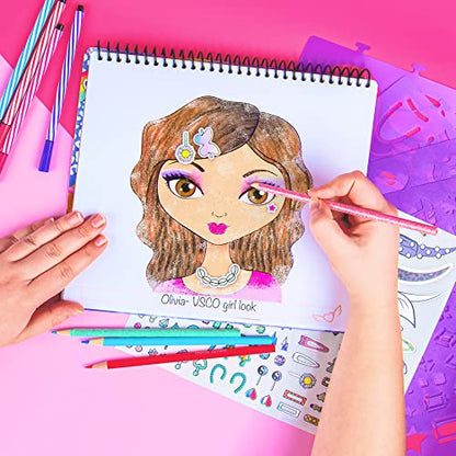 Fashion Angels Make-up & Hair Design Sketch Portfolio | Includes 40 Sketch Sheets, 4 Stencil Sheets & Stickers, Sketchbook for Beginners & Kids Ages 6+ - color: Make-up & Hair