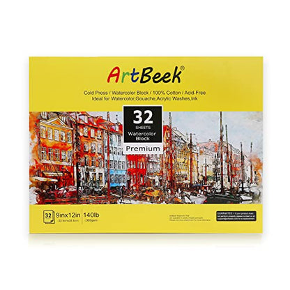ArtBeek Watercolor Paper Block, Watercolor Block 100% Cotton 140g/300GSM (9X12 Cold Press) - size: Cold Press 9x12