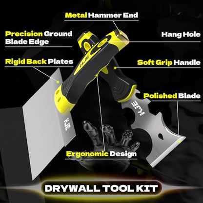 KJE 10PCS Drywall Tools, Drywall Knife set, Drywall Tool Kit includes Taping knives, Putty Knives, Joint Knives, and a Mud Pan, for Wall Work, Espatulas Para Construccion