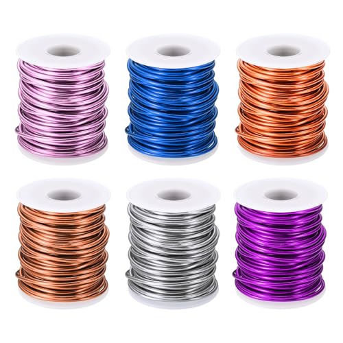PATIKIL 10 Gauge 2.5 mm Aluminum Craft Wire, 49.2 ft Metal Wire 6 Roll Armature Bendable Wire for Jewelry Making Metal Wrap DIY, Light Pink/Silver/Sapphire Blue/Purple/Rose Gold/Orange Red - color: Light Pink/Silver/Blue/Purple/Rose Gold/Orange Red, size: