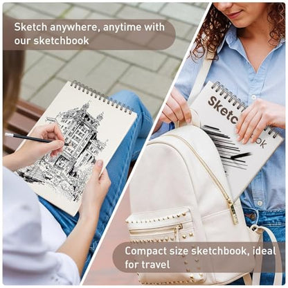 Umriox Sketch Pads for Drawing, 9" x 12" Sketchbook, 2-Pack | Acid-Free Drawing Paper, 100 Sheets Each Pad, Spiral Bound, Art Supplies for Artists, Students, School Sketching & Projects - size: 9" x 12"