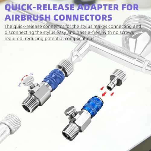 DEELEDM 1/8" Airbrush Quick Connect with 10ft Hose & 4 Male Connectors | Adjustable pressure hose adapter, blue spray hose, quick release design for airbrushing, model painting & DIY crafts