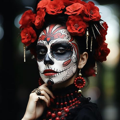 BOBISUKA Black + White + Red Oil Face Body Paint Set, Large Capacity Professional Paint Palette Kit with Brushes for Art Theater Halloween Party Cosplay Clown Sfx Makeup for Adults - color: Black & White & Red Paint + Brushes