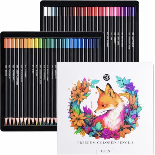 50 Count Colored Pencils for Adult Coloring Books, Soft Core - color: 50-Color Fox Box