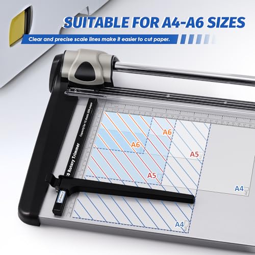 Rotary Paper Trimmer, 15 Sheets Heavy Duty Paper Trimmer, 360mm(14.17") Cutting Length, Commercial Grade Rotary Paper Cutter for Home/Office/School, Black & Silver | Sharp & Safe Blade, Effective for A4-A6 Size, Commercial Grade Rotary Paper Cutter for Ho