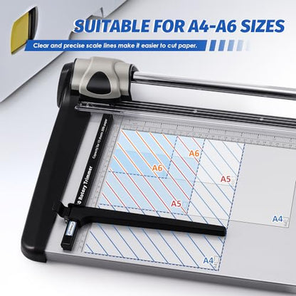 Rotary Paper Trimmer, 15 Sheets Heavy Duty Paper Trimmer, 360mm(14.17") Cutting Length, Commercial Grade Rotary Paper Cutter for Home/Office/School, Black & Silver | Sharp & Safe Blade, Effective for A4-A6 Size, Commercial Grade Rotary Paper Cutter for Ho