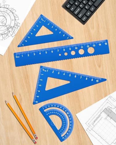 Honagu Triangular Ruler Set, 4 Pieces Aluminum Alloy Ruler, Metal Drafting Ruler, Geometric Protractor for Students, Draftsmen, Engineers, School Office Supplies (Sky Blue) - color: Sky Blue