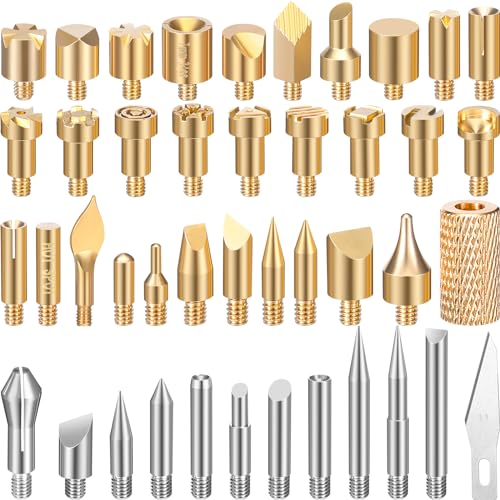 Lothee 43 Pcs Wood Burning Tips Kit, Wood Burning Letters Numbers Alphabet Stamps Stencils Templates for Stippling Embossing Branding Crafts Personalization Tools Gift for Dad(Different Shape) - color: Different Shape
