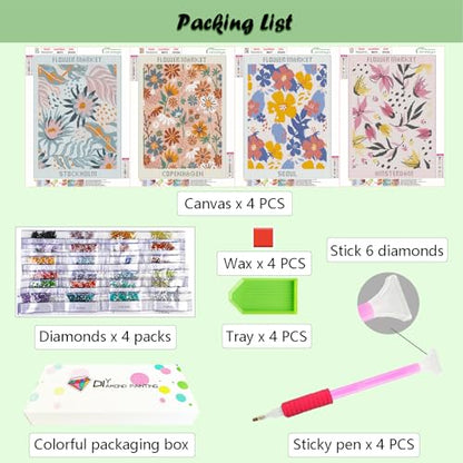 Lanzeyo Diamond Painting Kits for Adults Flower Diamond Art Kits for Beginners Diamond dot Kits Floral Wall Art DIY Adults Crafts 4PCS Gem Art (Flower) - color: 05 Flower
