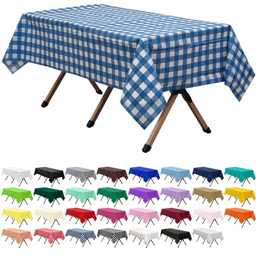 2 Pack Blue Gingham Checkered Premium Plastic Tablecloth Rectangle 54 x 108 Inches Reusable Ocean Blue Buffalo Plaid Decorative Table Cover for Dining, Wedding, Party, Indoor and Outdoor - color: H02 Blue Check, size: Rectangle 54"x108"