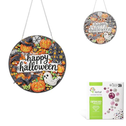 MAXBYE Diamond Art Kits Hanging Happy Halloween, DIY 5D Special Shaped Diamond Painting Halloween Craft Gem Art Rhinestone for Adults and Home Window Door Decor 8×8 Inch - color: XSL066