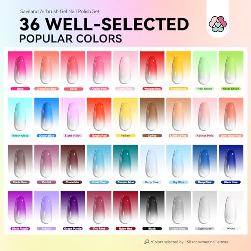 SAVILAND Airbrush Gel Nail Polish: 36 Colors No Need for Dilution Gel Polish Airbrush Paint for Nail Diluted High Pigmented for Acrylic French Gradients Cat Eye Paint Home Salon DIY Christmas Gift - color: Nude