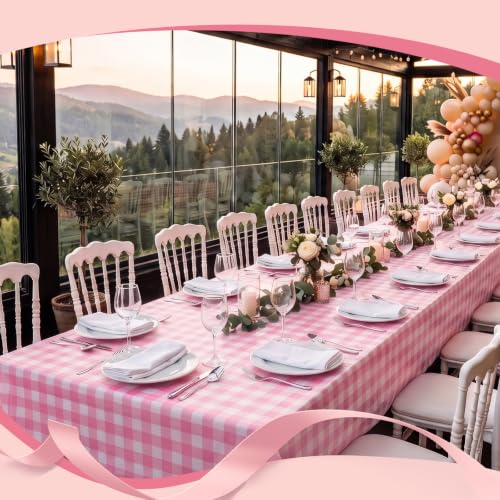 Goodluck 54" x 300 Ft Pink＆White Checkered Tablecloth Roll with Cutter Box - color: Pink Checkered, size: 15.4" x 5.5" (Rectangular)
