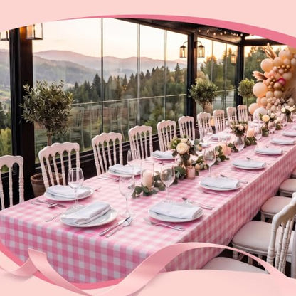 Goodluck 54" x 300 Ft Pink＆White Checkered Tablecloth Roll with Cutter Box - color: Pink Checkered, size: 15.4" x 5.5" (Rectangular)