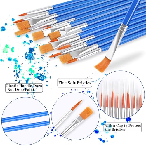 60 Pcs Paint Brushes, Round Flat Small Brush Bulk for Painting | Shed-Free Nylon Bristles, Art Crafts School Projects, Flat Detail Painting, Crafts Face Painting - style: MIX(30Flat +30Round)