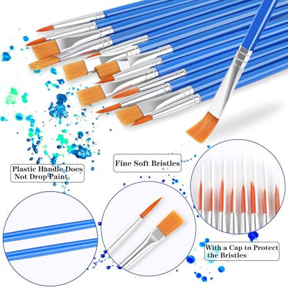 60 Pcs Paint Brushes, Round Flat Small Brush Bulk for Painting | Shed-Free Nylon Bristles, Art Crafts School Projects, Flat Detail Painting, Crafts Face Painting - style: MIX(30Flat +30Round)