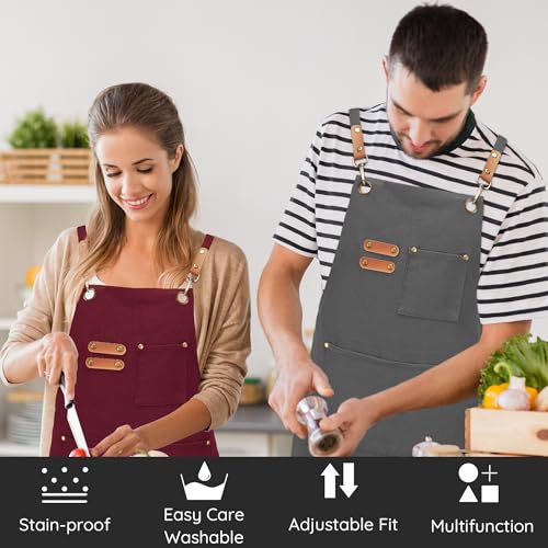 Chef Canvas Aprons with 3 Large Pockets Adjustable Strap for Men Women - color: Gray