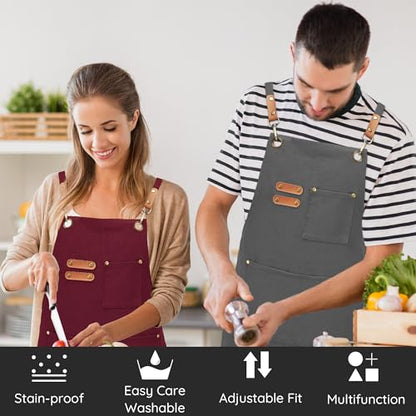 Chef Canvas Aprons with 3 Large Pockets Adjustable Strap for Men Women - color: Gray