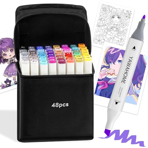 48 Colors Alcohol Markers Set，Dual Tip Art Marker，Colouring Pens