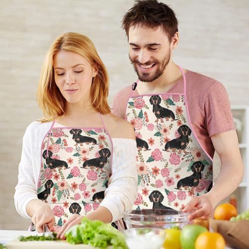 Apron with 2 Pockets,Kitchen Chef Artist Aprons for Cooking Gardening Baking Painting, Waterproof Apron 33" x 27" - color: Dachshund