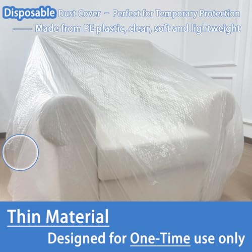 10 Pcs Disposable Furniture Dust Covers with Elastic, Plastic Dust Cover for Sofa Chair Dining Table TV Stand, Extra Large Clear Couch Bed Protector Covers for Moving and Storage, 3 Sizes (2XL 4L 4M)