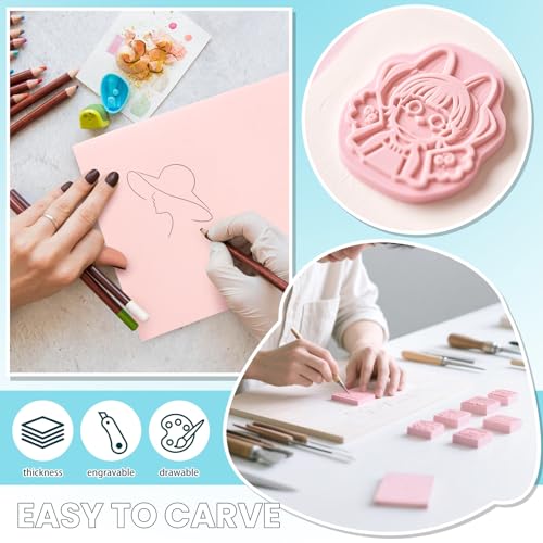 6 Pack 8"x10" Large Rubber Carving Blocks for Stamp Making, Printmaking & Block Printing, Soft Pink Carving Sheets for DIY Crafts, Art Projects, Craft Supplies for Beginners & Artists Professionals - style: 8"x10"