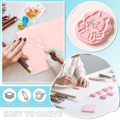 6 Pack 8"x10" Large Rubber Carving Blocks for Stamp Making, Printmaking & Block Printing, Soft Pink Carving Sheets for DIY Crafts, Art Projects, Craft Supplies for Beginners & Artists Professionals - style: 8"x10"