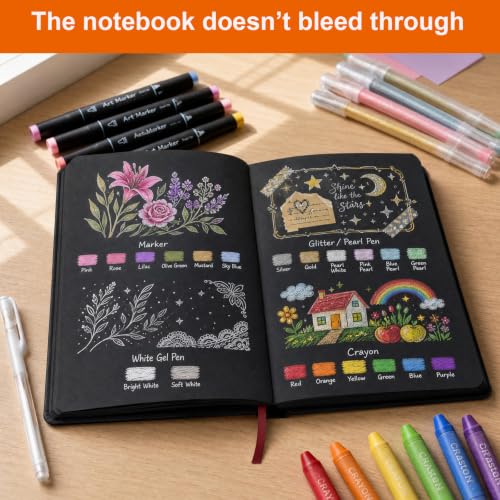 XIAMUY A5 Black Paper Notebook For Sketch, Writing, Drawing, Memo, Diary