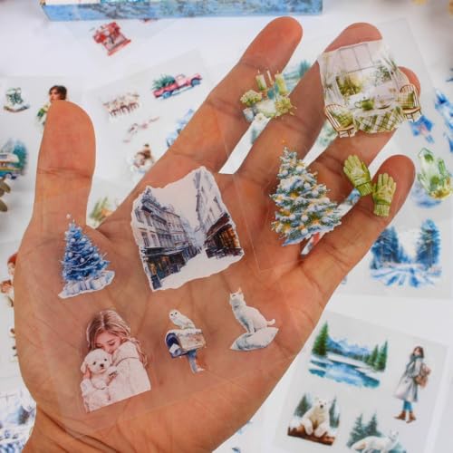 430Pcs Scrapbook Winter Landscape Stickers Set for Scrapbooking Supplies, Aesthetic Collage PET Stickers for Journaling, Junk Journal, Bujo, DIY Craft Art, Scrap Booking Supples Kit - color: Winter Sun Shines