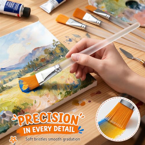 10 PCS Flat Paint Brushes, 1 Inch Acrylic Paint Brushes with Frosted Clear Acrylic Handles, Large Paint Brush Set for Acrylic, Oil, Watercolor, Gouache, Body Painting, Crafts, Rock Painting - color: 10 Pcs