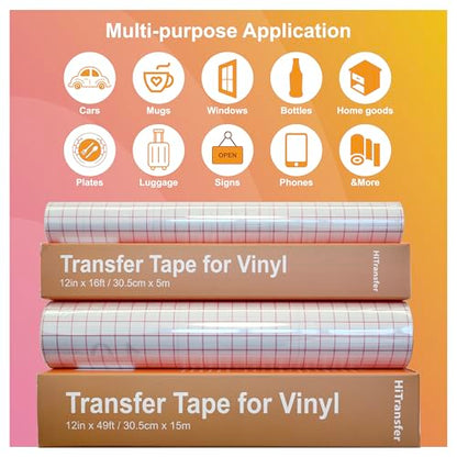 Clear Transfer Tape for Vinyl, Red Alignment Grid Transfer Paper for Wall, Window, Crafts and Decals, Medium Tack Vinyl Transfer Tape for Permanent Adhesive Vinyl Sheets (12 x 16 FT)