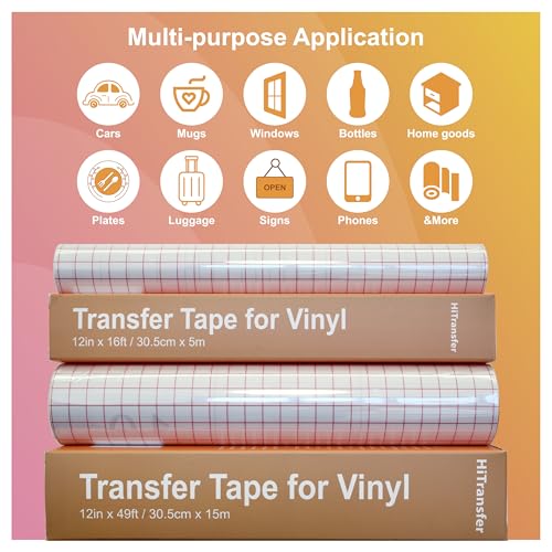 Clear Transfer Tape for Vinyl, Red Alignment Grid Transfer Paper for Wall, Window, Crafts and Decals, Medium Tack Vinyl Transfer Tape for Permanent Adhesive Vinyl Sheets (12 x 16 FT)