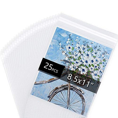 25 Pack Acid Free Crystal Sealed Clear Bags for 8.5x11 Art Prints, Photos | 1.496mil (Single Side), 9 Inches by 11 3/7 Inches - size: 8.5 inch x 11 inch