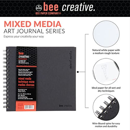 Bee Paper - 8.8"x 8" Bee Creative Mixed Media Journal - size: 8-inch x 8-inch, 50 Sheet Art Journal, style: Mixed Media Art Journal