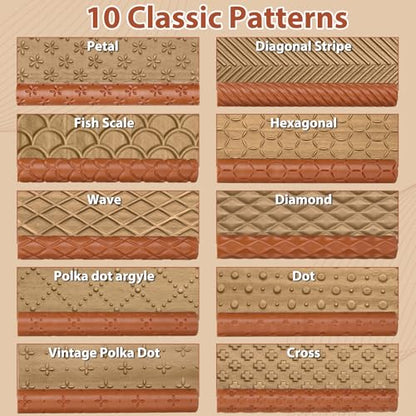 Leriton 10 Pcs Clay Texture Rollers Set, 3D-Printed Clay Pottery Tools 7 in x 0.91 in for Miniatures, Tabletop, Pottery, DIY Crafting, Jewelry Crafting - size: 7 Inch