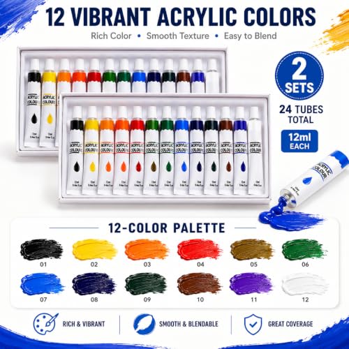 60-Piece Painting Kit with Easels and Canvas for Adults and Couples