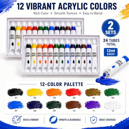60-Piece Painting Kit with Easels and Canvas for Adults and Couples