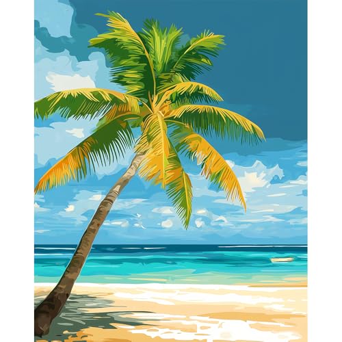 Natuyalo Paint by Numbers Kit for Adults Beginner, Coconut Tree Adult Paint by Number Kits on Canvas, Beach View DIY Acrylic Paint by Number for Adults for Home Decor Gift 16x20 Inch - color: ART-02