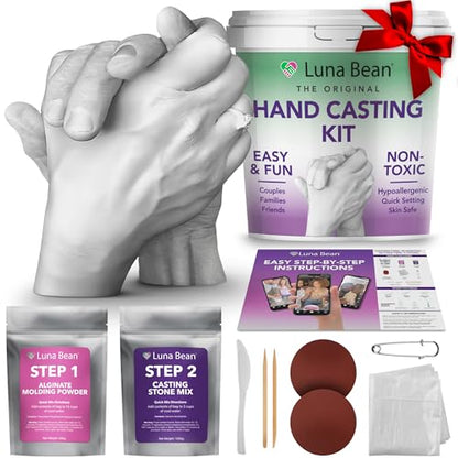 Luna Bean Hand Casting Kit - Couples, Wedding, Hand Mold | Highly detailed, easy to use, fun activity for making memories; gifts for women, special occasions, milestones, and family - size: Couples Large