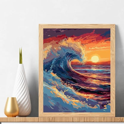 Natuyalo Paint by Numbers for Adults - DIY Adult Paint by Number Kits Painting on Canvas Sea Wave Painting by Numbers for Beginners, Sunset Seascape Art Craft Kits for Adults (16x20 Inch) - color: ART-02