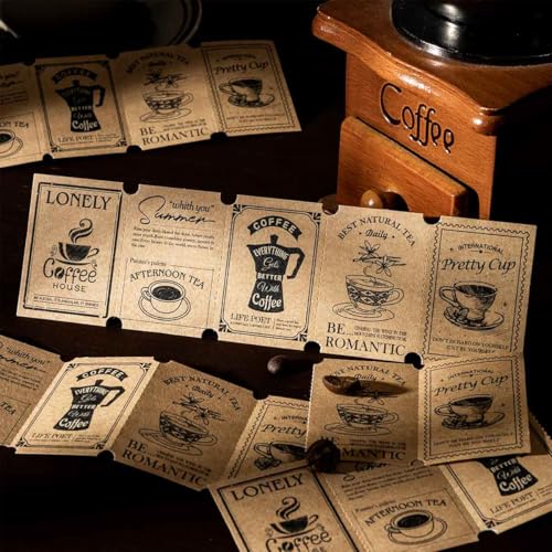 CraftBloom 125Pcs Coffee Vintage Scrapbook Paper and Stamp Stickers for Journaling Supplies, Antique Strip Labels & People Sticker for Scrapbooking, Bullet Journal, Collage, Planner, DIY Craft Kit
