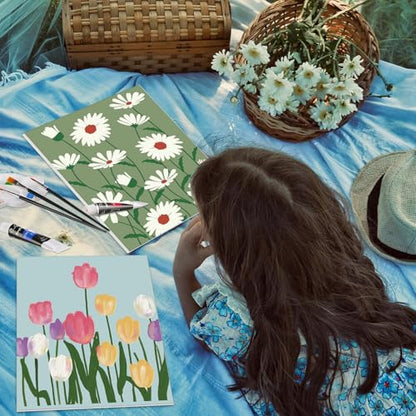 Cholemy 36 Pcs Paint and Sip Kit Gift for Adults 8''x10'',Flowering | Pre Drawn Canvas, Painting DIY Afro Acrylic Painting Kit, Wood Easel Brushes, Date Night Bulk, Summer Halloween Party - style: Flowering
