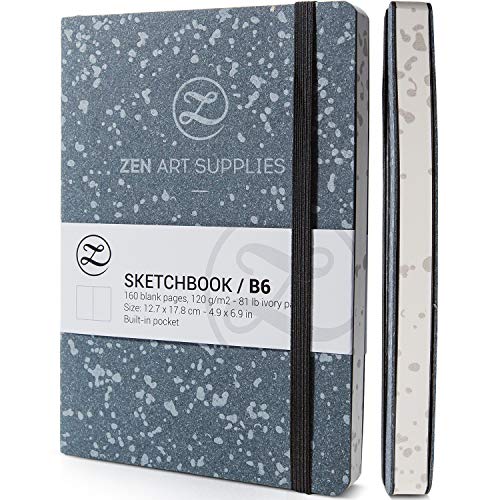 ZenART B6 (5x7) Travel Artist Small Sketchbook/Drawing Book - 120GSM 160P | Lay Flat, Soft Cover, Pocket, Strap, Acid-Free Mini Drawing Notebook - Art Sketch Book for Drawing, Dry & Light Wet Media - color: B6 Spotty Leather 120gsm, size: B6 (5" x 7")