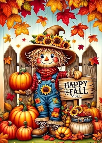 LKHMVCA Happy Fall Scarecrow Pumpkin Paint by Number Kits for Adults, DIY Paint by Numbers Kits for Adults Beginners Without Frame, Acrylic Paint Canvas Painting Kits Art for Home Decor 16x20 Inch - color: Happy Fall Scarecrow Pumpkin